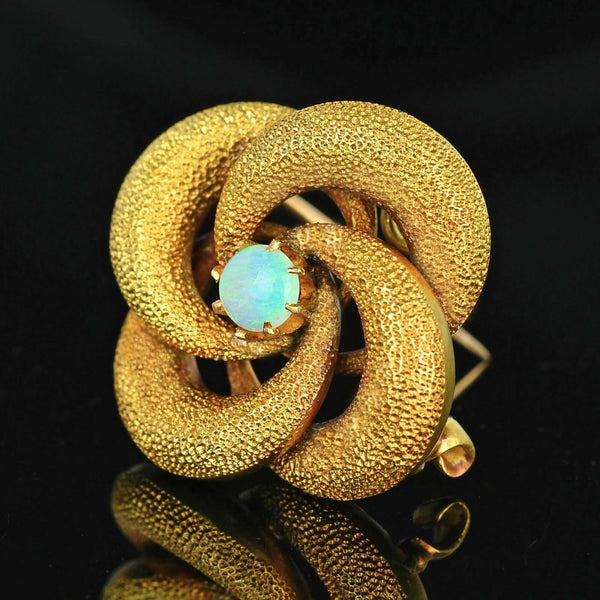 Antique 18K Gold Lovers Knot Opal Brooch Pendant - Boylerpf