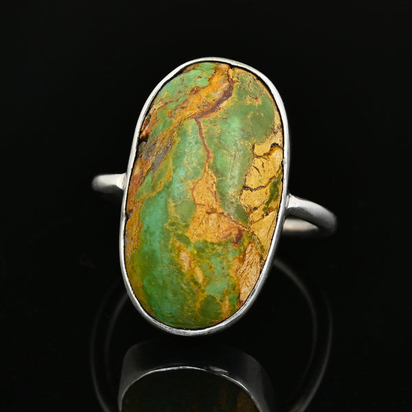 Vintage Natural Oval Turquoise Cabochon Ring - Sterling Silver