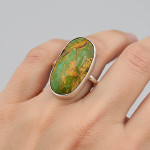 Vintage Natural Oval Turquoise Cabochon Ring - Sterling Silver - Boylerpf