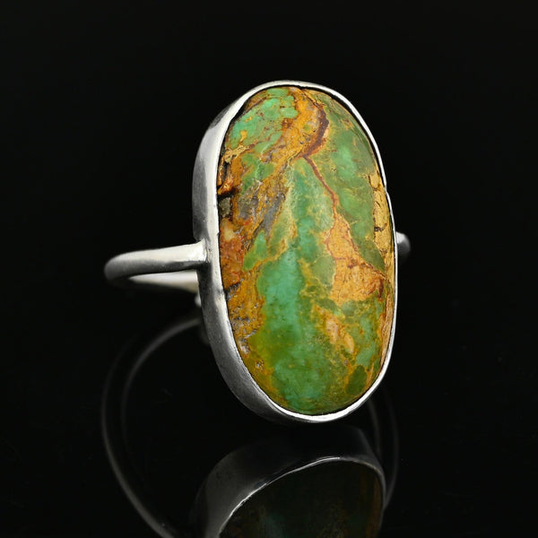 Vintage Natural Oval Turquoise Cabochon Ring - Sterling Silver