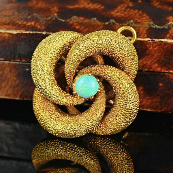 Antique 18K Gold Lovers Knot Opal Brooch Pendant - Boylerpf