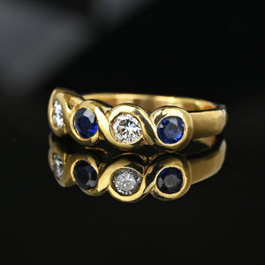 Five Stone Blue Sapphire & Diamond Ring Band in 14K Gold - Boylerpf
