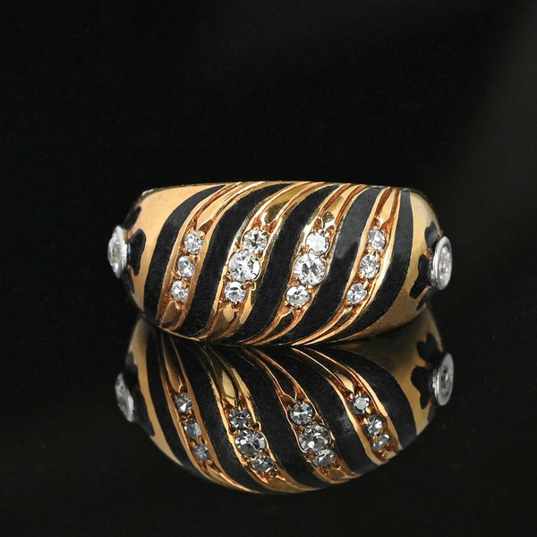 Antique 14K Gold Black Enamel Clover Diamond Ring Band - Boylerpf