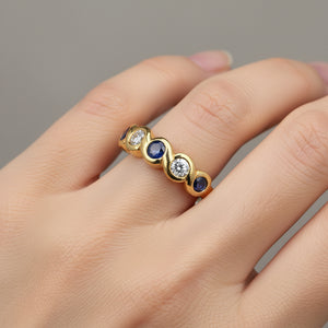 14K Gold Five Stone Sapphire Diamond Ring Band - Boylerpf