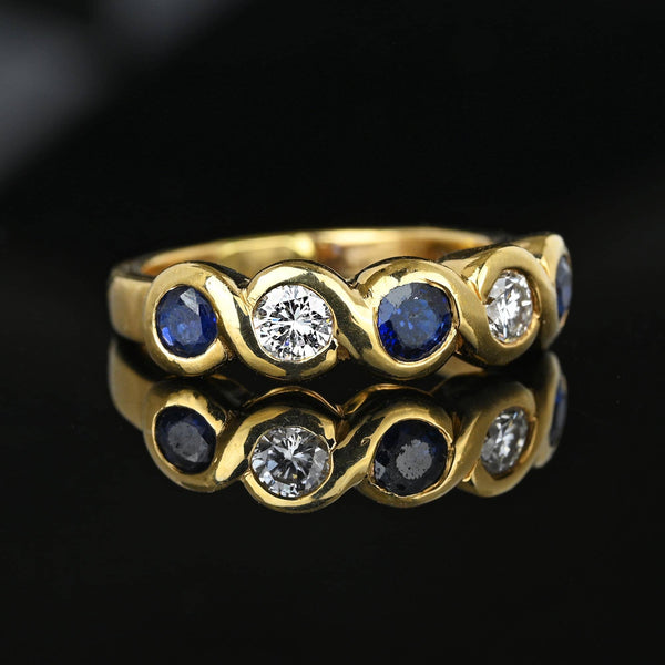 Five Stone Blue Sapphire & Diamond Ring Band in 14K Gold - Boylerpf