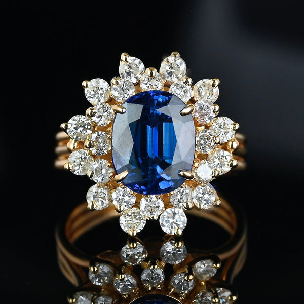 Vintage 14K Gold Double Halo Diamond Sapphire Ring - Boylerpf