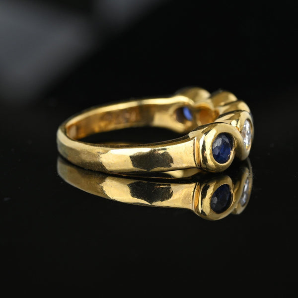 Five Stone Blue Sapphire & Diamond Ring Band in 14K Gold - Boylerpf