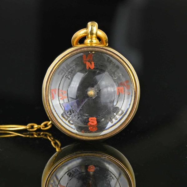 Antique 18K Gold Rock Crystal Compass Fob Pendant - Boylerpf