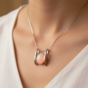 Vintage Ethiopian Welo Opal Pendant in 14K White Gold - Boylerpf