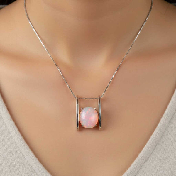 Vintage Ethiopian Welo Opal Pendant in 14K White Gold - Boylerpf