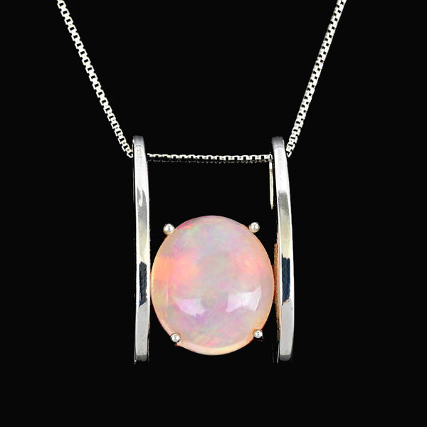 Vintage Ethiopian Welo Opal Pendant in 14K White Gold - Boylerpf
