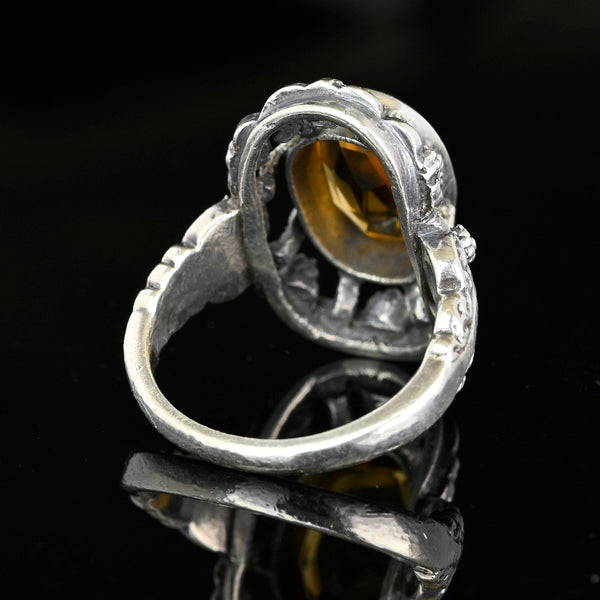 Arts & Crafts Flower and Leaf Silver Citrine Ring - Boylerpf