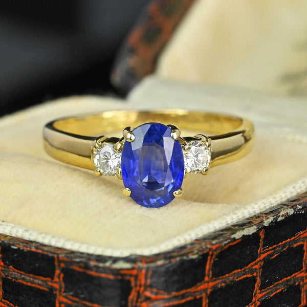 Vintage 14K Gold Diamond & Ceylon Sapphire Ring - Boylerpf