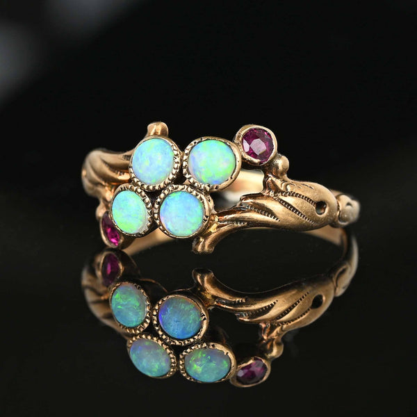Antique Ruby Accent Victorian Opal Ring in Gold - Boylerpf