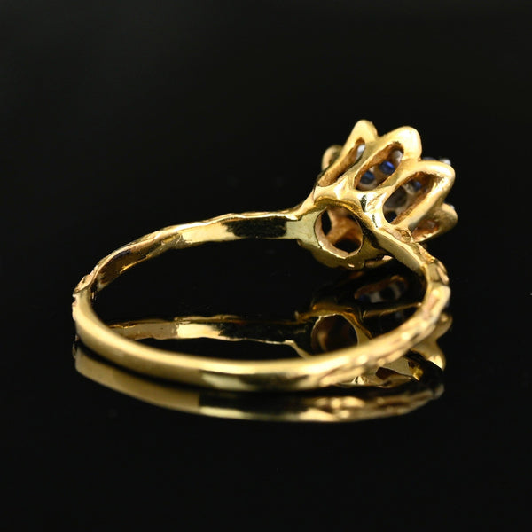 Vintage 14K Gold Diamond Blue Sapphire Flower Ring