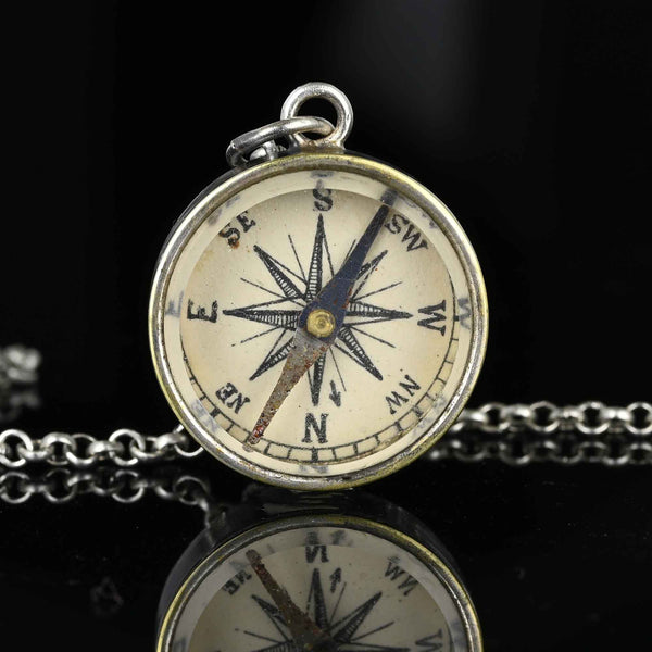 Antique Sterling Silver Working Compass Fob Pendant - Boylerpf