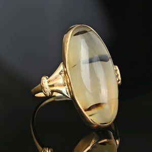 Antique Cabochon Dendritic Picture Agate Ring in Gold - Boylerpf