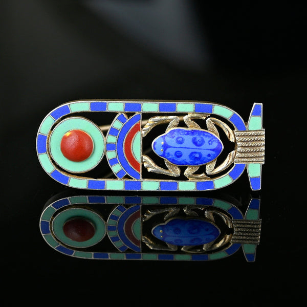 Antique Silver Enamel Egyptian Revival Scarab Brooch - Boylerpf