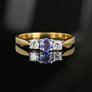 Vintage 14K Gold Three Stone Diamond Tanzanite Ring - Boylerpf