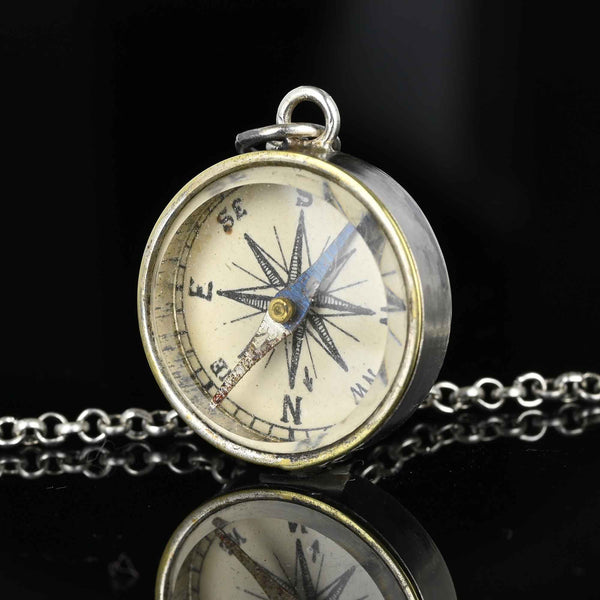 Antique Sterling Silver Working Compass Fob Pendant - Boylerpf