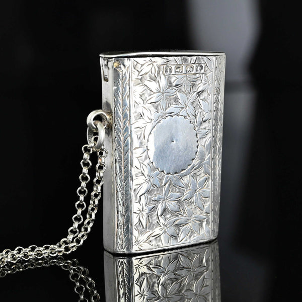 Antique Victorian Sterling Silver Vesta Case Pendant 1885 - Boylerpf