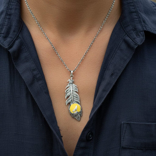 Theo Fennell Alias Feather Wolf Moon Enamel Silver Pendant