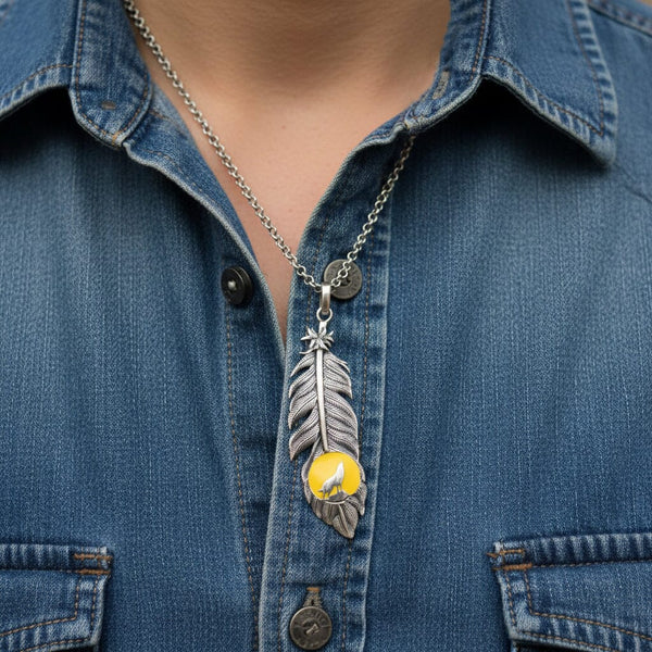 Theo Fennell Alias Feather Wolf Moon Enamel Silver Pendant