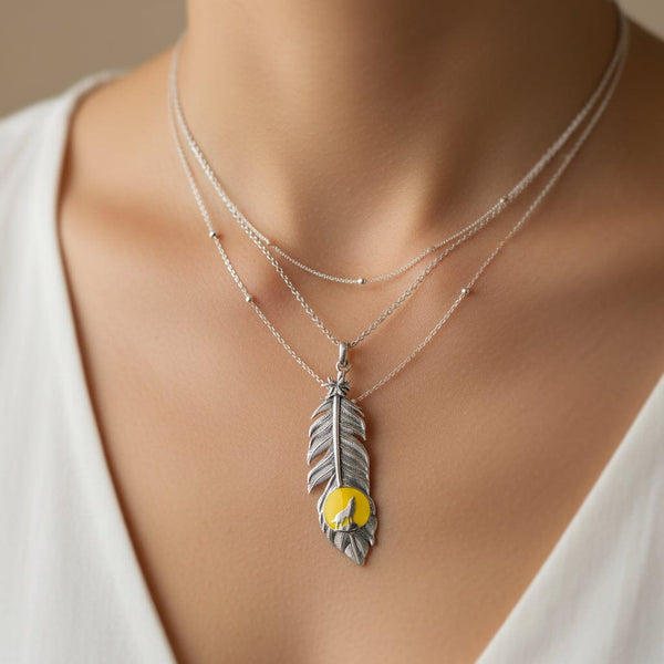 Theo Fennell Alias Feather Wolf Moon Enamel Silver Pendant