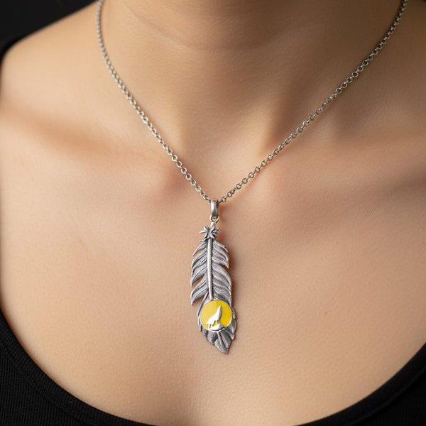 Theo Fennell Alias Feather Wolf Moon Enamel Silver Pendant