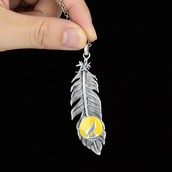 Theo Fennell Alias Feather Wolf Moon Enamel Silver Pendant
