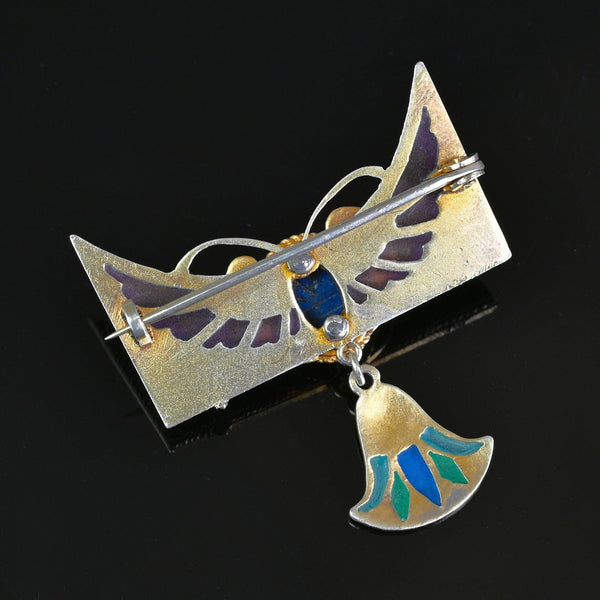 Art Nouveau Egyptian Revival Plique à Jour Winged Scarab Brooch - Boylerpf