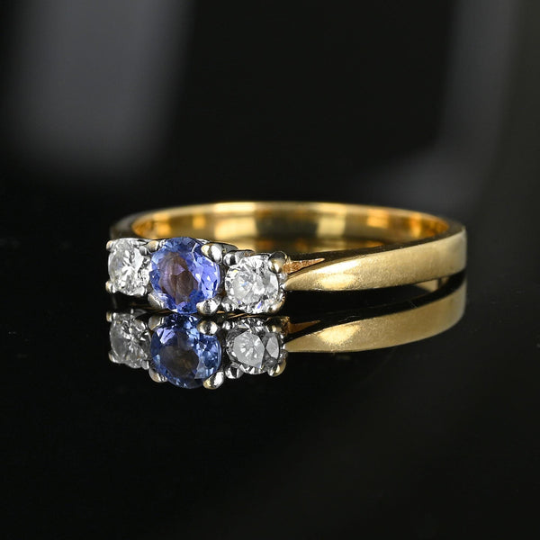 Vintage 14K Gold Three Stone Diamond Tanzanite Ring - Boylerpf