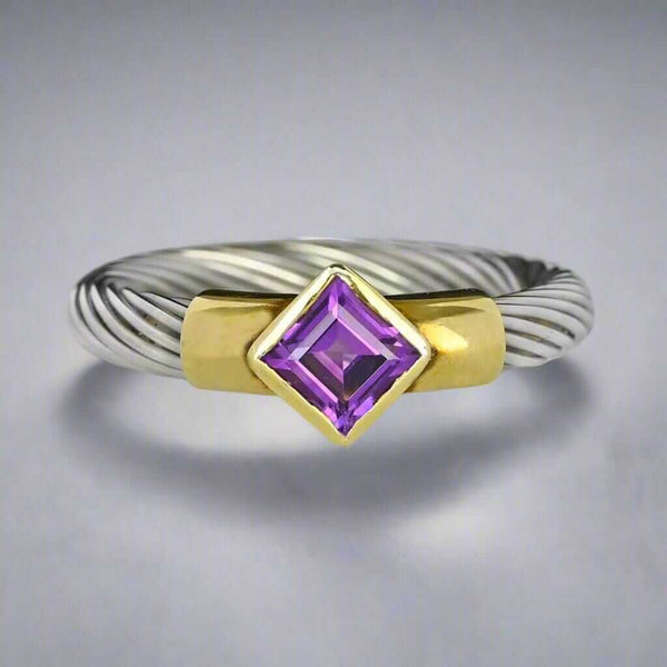 David Yurman Style 14K Gold Silver Wire Amethyst Ring Band - Boylerpf