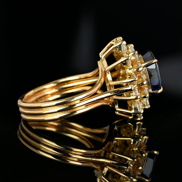 Vintage 14K Gold Double Halo Diamond Sapphire Ring - Boylerpf