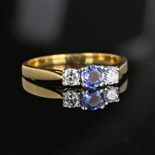 Vintage 14K Gold Three Stone Diamond Tanzanite Ring - Boylerpf