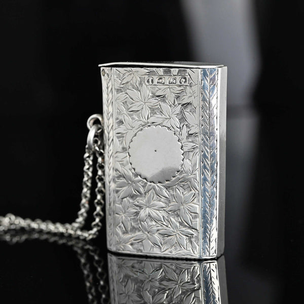 Antique Victorian Sterling Silver Vesta Case Pendant 1885 - Boylerpf