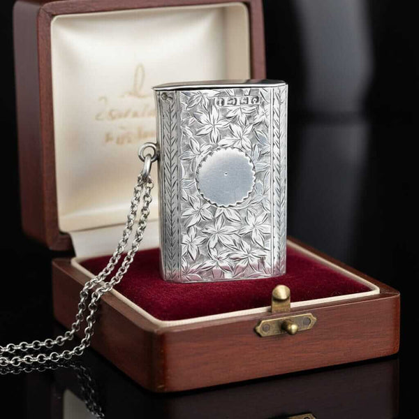 Antique Victorian Sterling Silver Vesta Case Pendant 1885 - Boylerpf