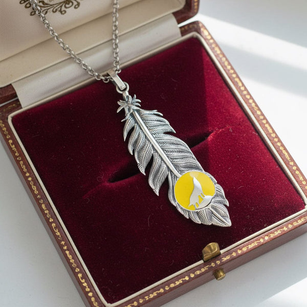 Theo Fennell Alias Feather Wolf Moon Enamel Silver Pendant