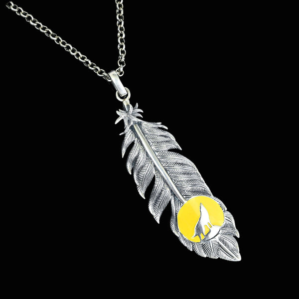 Theo Fennell Alias Feather Wolf Moon Enamel Silver Pendant