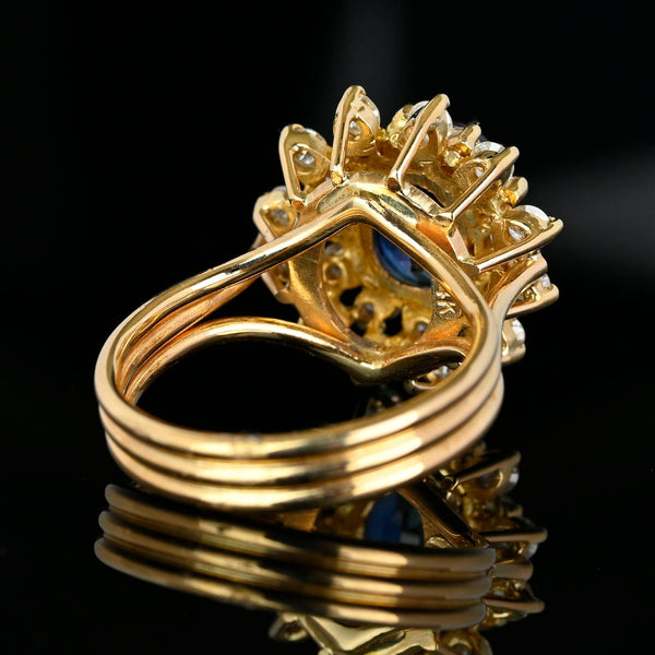 Vintage 14K Gold Double Halo Diamond Sapphire Ring - Boylerpf