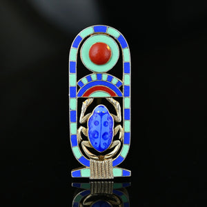 Antique Silver Enamel Egyptian Revival Scarab Brooch - Boylerpf