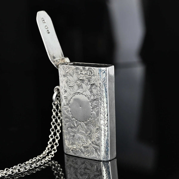 Antique Victorian Sterling Silver Vesta Case Pendant 1885 - Boylerpf