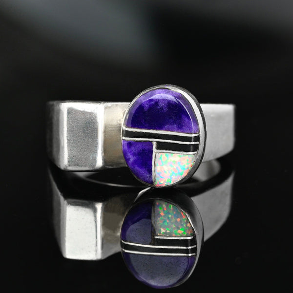Southwestern Sugilite Opal Onyx Ring, Sterling Silver 7.5