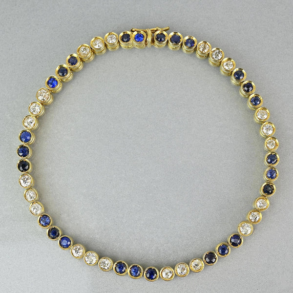 Vintage 18K Gold Sapphire and Diamond Tennis Bracelet