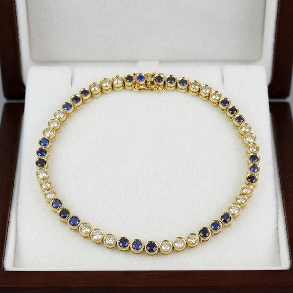 Vintage 18K Gold Sapphire and Diamond Tennis Bracelet
