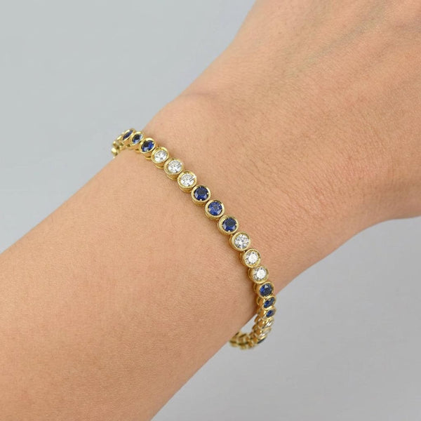 Vintage 18K Gold Sapphire and Diamond Tennis Bracelet