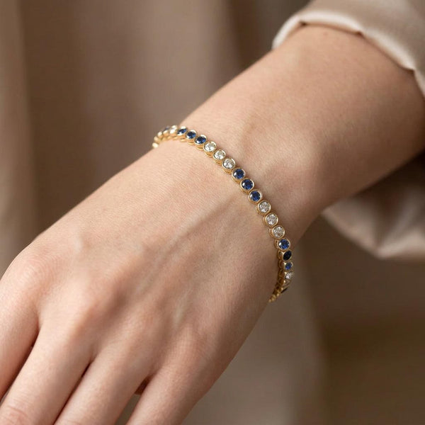 Vintage 18K Gold Sapphire and Diamond Tennis Bracelet