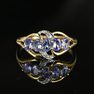 Vintage 14K Gold Diamond Five Stone Tanzanite Ring - Boylerpf