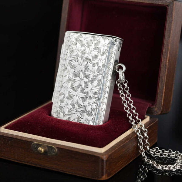 Antique Victorian Sterling Silver Vesta Case Pendant 1885 - Boylerpf