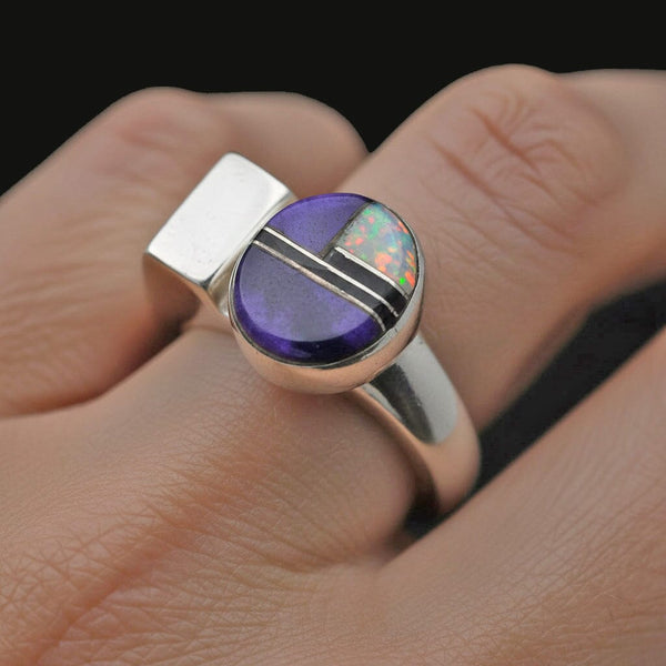Southwestern Sugilite Opal Onyx Ring, Sterling Silver 7.5